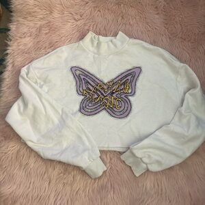 H&M White Sweatshirt with Purple Butterfly Design